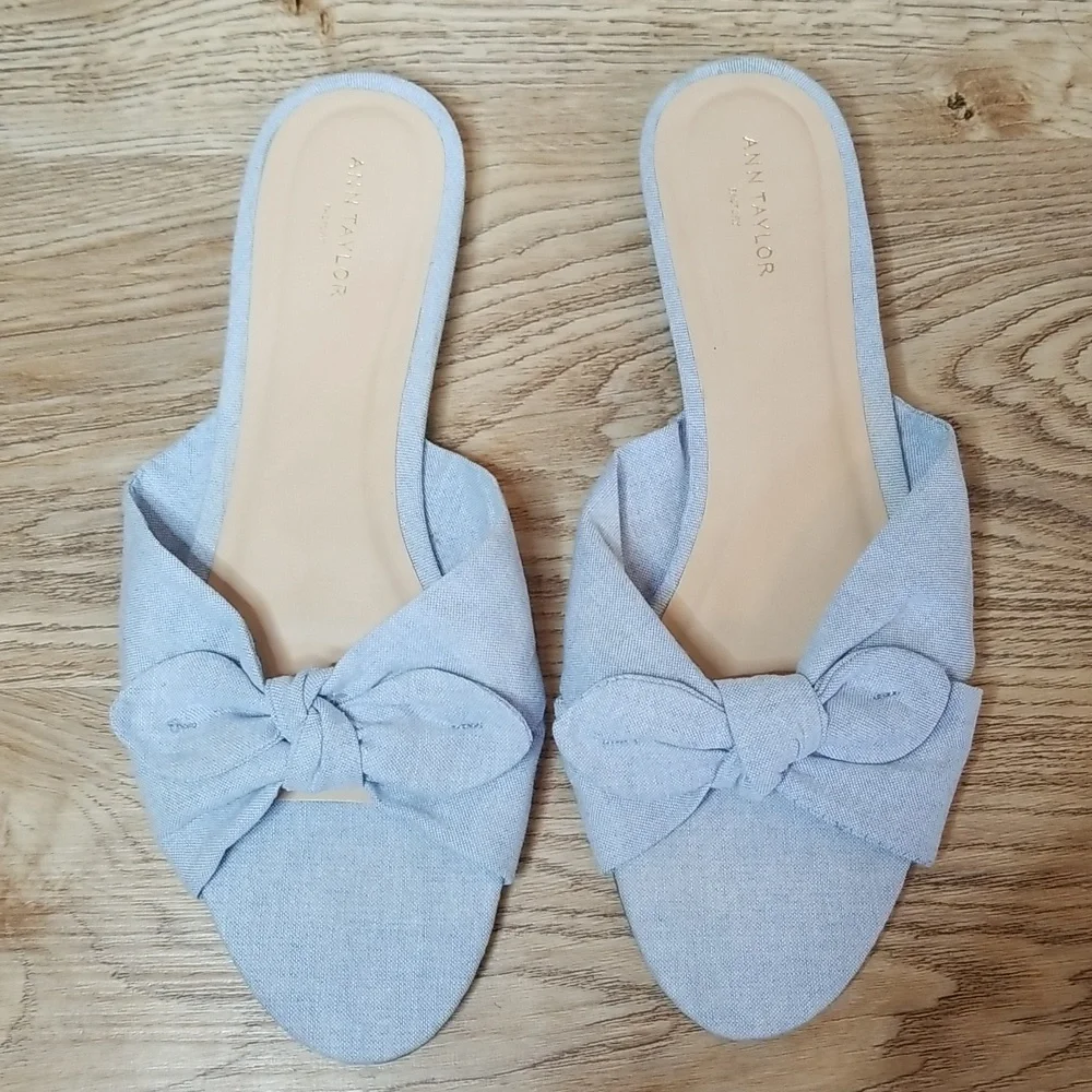Ann Taylor Light Blue Open Toe Flats Size 8 - Picture 2 of 10